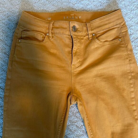 Sz 0P White House Black Market camel rust washed high rise skinny jeans - Picture 2 of 7